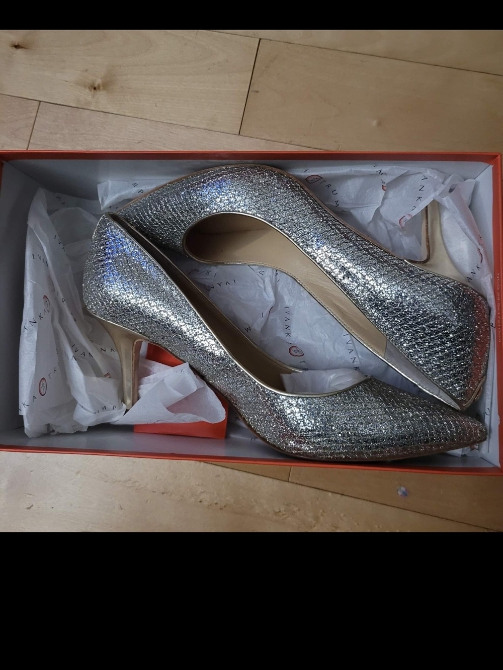 Ivanka Trump Silver Glitter Pointed-Toe Pumps